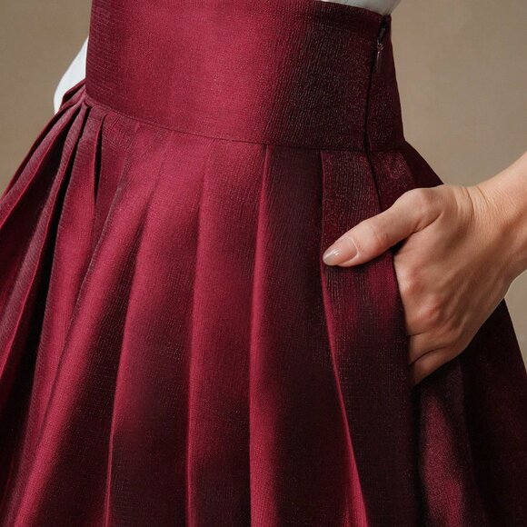 Burgundy Elegant Women's High Waisted Puff Princess Style Skirt Maxi - Picture 7 of 7